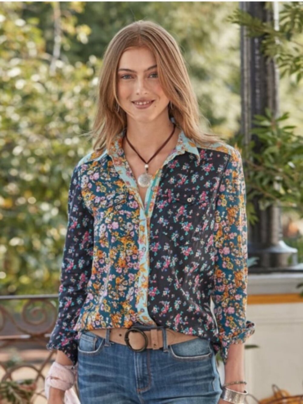 Sundance Floral Melody Shirt Women’s Button Down Top Multicolor Boho Size XL - Picture 1 of 7